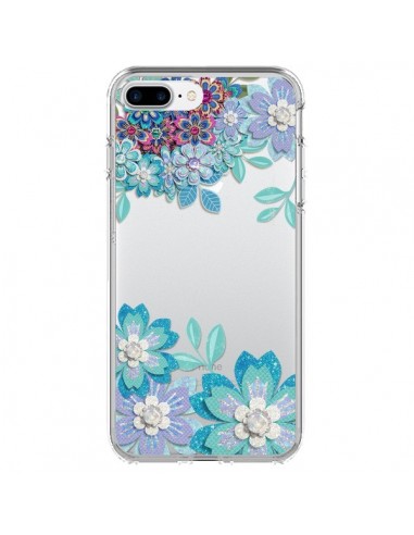 Coque iPhone 7 Plus et 8 Plus Winter Flower Bleu, Fleurs d'Hiver Transparente - Sylvia Cook