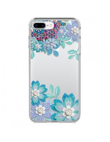 Coque iPhone 7 Plus et 8 Plus Winter Flower Bleu, Fleurs d'Hiver Transparente - Sylvia Cook