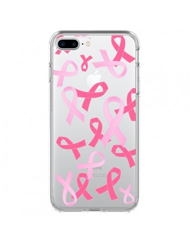 Coque iPhone 7 Plus et 8 Plus Pink Ribbons Ruban Rose Transparente - Sylvia Cook