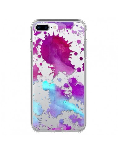 Coque iPhone 7 Plus et 8 Plus Watercolor Splash Taches Bleu Violet Transparente - Sylvia Cook