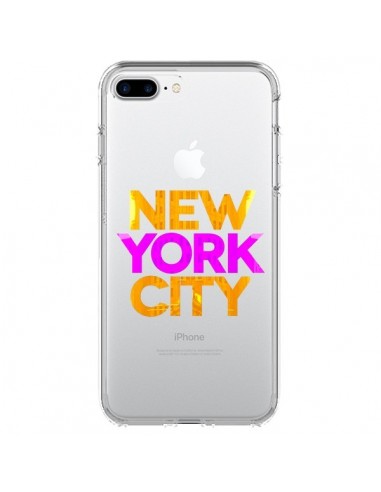 Coque iPhone 7 Plus et 8 Plus New York City NYC Orange Rose Transparente - Javier Martinez
