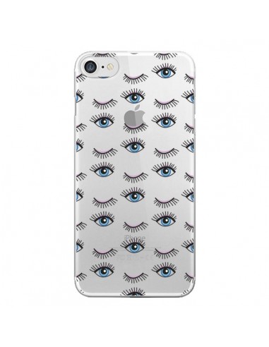 Coque Eyes Oeil Yeux Bleus Mosaïque Transparente pour iPhone 7 - Elsa Lmb