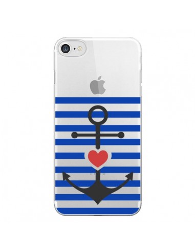 Coque iPhone 7/8 et SE 2020 Mariniere Ancre Marin Coeur Transparente - Jonathan Perez