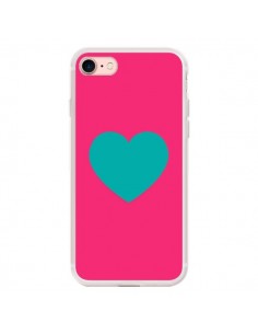 Coque iPhone 7/8 et SE 2020 Coeur Bleu Fond Rose - Laetitia