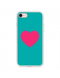 Coque iPhone 7/8 et SE 2020 Coeur Rose Fond Bleu pour...