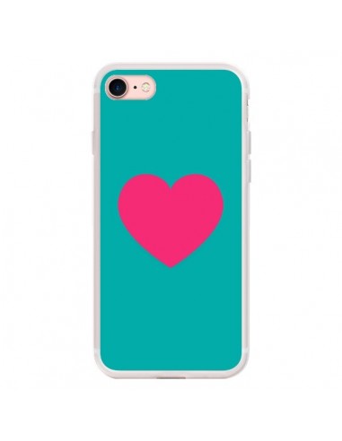 Coque iPhone 7/8 et SE 2020 Coeur Rose Fond Bleu pour iPhone 7/8 et SE 2020  - Laetitia