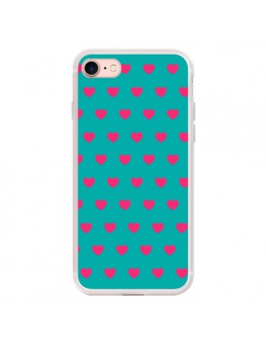 Coque iPhone 7/8 et SE 2020 Coeurs Roses Fond Bleu - Laetitia