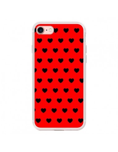 Coque iPhone 7/8 et SE 2020 Coeurs Noirs Fond Rouge - Laetitia