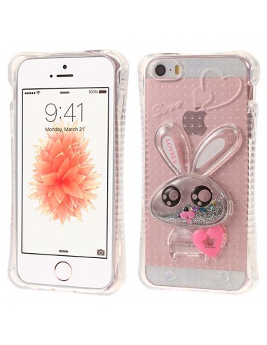 Coque iPhone 5/5S et SE Lapin en Relief avec Paillettes Transparente en silicone semi-rigide TPU