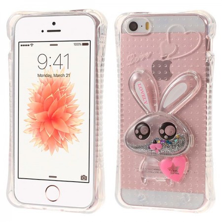 Coque iPhone 5/5S et SE Lapin en Relief avec Paillettes Transparente en silicone semi-rigide TPU