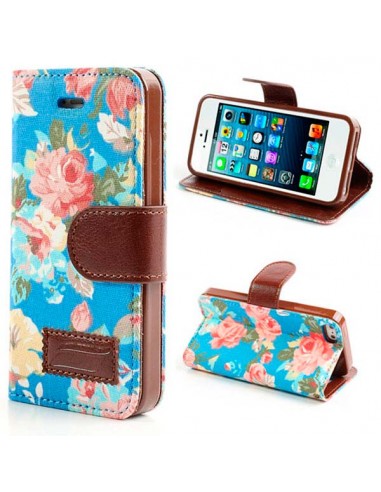 Etui Portefeuille en Jean à Fleurs pour iPhone 5/5S et SE