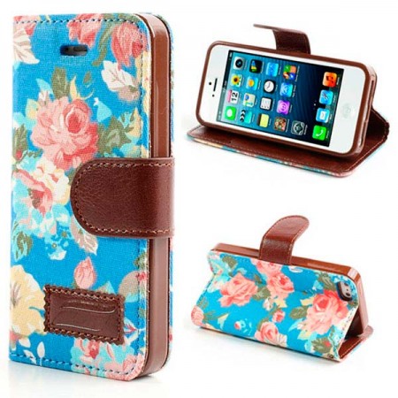 Etui Portefeuille en Jean à Fleurs pour iPhone 5/5S et SE Etui Portefeuille en Jean à Fleurs pour iPhone 5/5S et SE