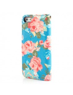 Etui Portefeuille en Jean à Fleurs pour iPhone 5/5S et SE 2