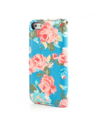 Etui Portefeuille en Jean à Fleurs pour iPhone 5/5S et SE