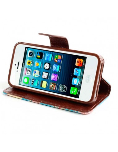 Etui Portefeuille en Jean à Fleurs pour iPhone 5/5S et SE