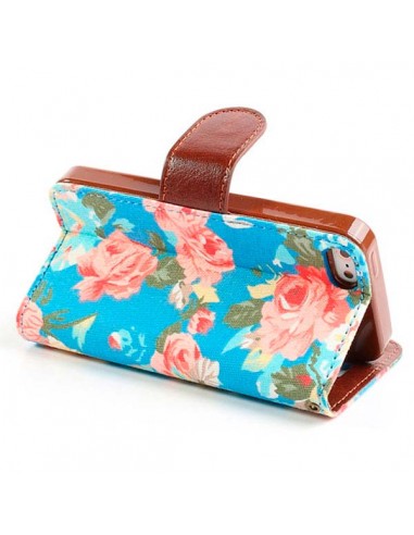 Etui Portefeuille en Jean à Fleurs pour iPhone 5/5S et SE