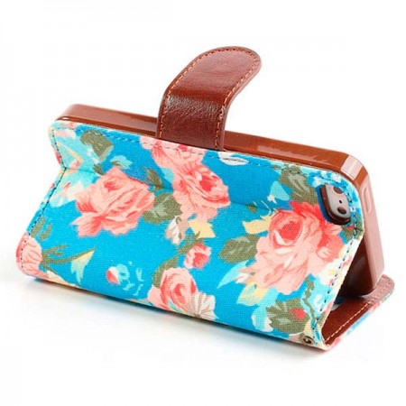 Etui Portefeuille en Jean à Fleurs pour iPhone 5/5S et SE Etui Portefeuille en Jean à Fleurs pour iPhone 5/5S et SE