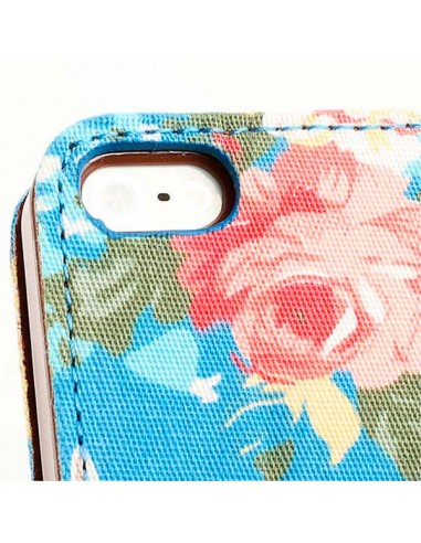 Etui Portefeuille en Jean à Fleurs pour iPhone 5/5S et SE