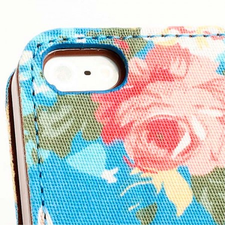 Etui Portefeuille en Jean à Fleurs pour iPhone 5/5S et SE Etui Portefeuille en Jean à Fleurs pour iPhone 5/5S et SE