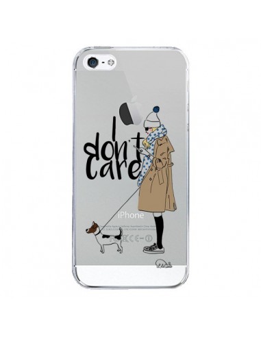 Coque iPhone 5/5S et SE I don't care Fille Chien Transparente - Lolo Santo