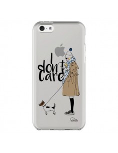 Coque iPhone 5C I don't care Fille Chien Transparente -...