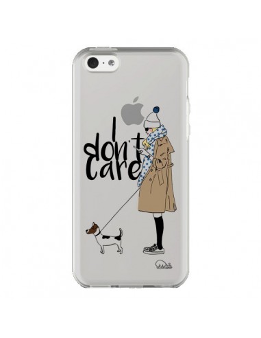 Coque iPhone 5C I don't care Fille Chien Transparente - Lolo Santo