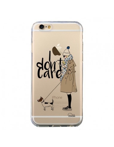 Coque iPhone 6 et 6S I don't care Fille Chien Transparente - Lolo Santo