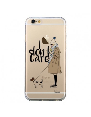 Coque iPhone 6 et 6S I don't care Fille Chien Transparente - Lolo Santo