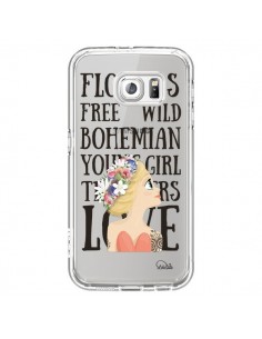 Coque Flowers Love Transparente pour Samsung Galaxy S6 -...