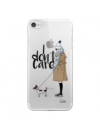 Coque iPhone 7/8 et SE 2020 I don't care Fille Chien Transparente - Lolo Santo