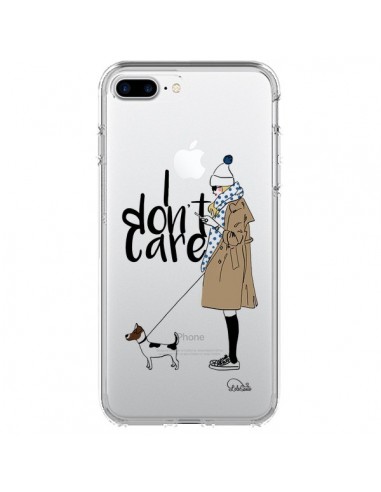 Coque iPhone 7 Plus et 8 Plus I don't care Fille Chien Transparente - Lolo Santo