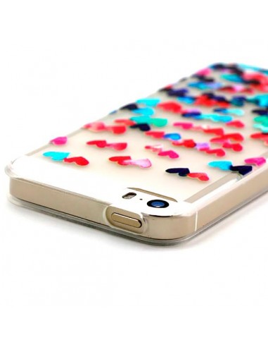 Coque Coeurs Multicolores Transparente en silicone semi-rigide TPU pour iPhone 5/5S et SE