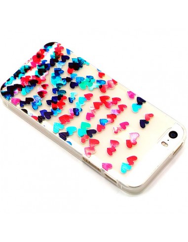 Coque Coeurs Multicolores Transparente en silicone semi-rigide TPU pour iPhone 5/5S et SE