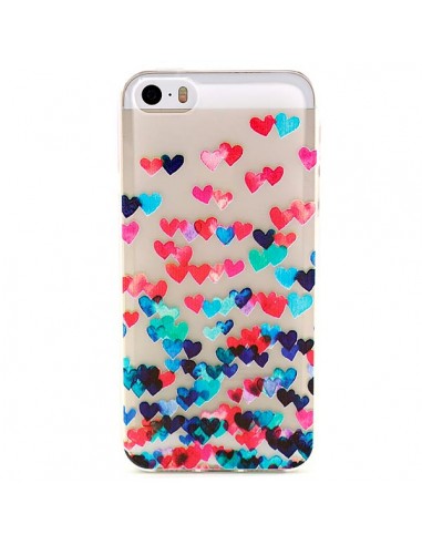 Coque Coeurs Multicolores Transparente en silicone semi-rigide TPU pour iPhone 5/5S et SE