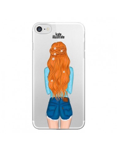 Coque iPhone 7/8 et SE 2020 Red Hair Don't Care Rousse Transparente - kateillustrate