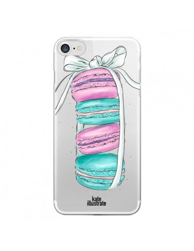 Coque iPhone 7/8 et SE 2020 Macarons Pink Mint Rose Transparente - kateillustrate