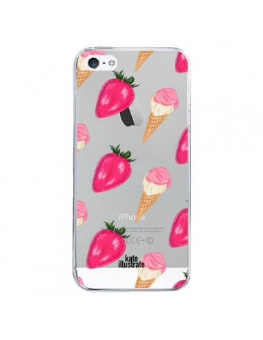 Coque iPhone 5/5S et SE Strawberry Ice Cream Fraise Glace Transparente - kateillustrate