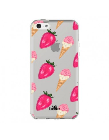 Coque iPhone 5C Strawberry Ice Cream Fraise Glace Transparente - kateillustrate