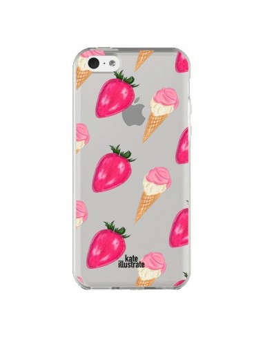 Coque iPhone 5C Strawberry Ice Cream Fraise Glace Transparente - kateillustrate