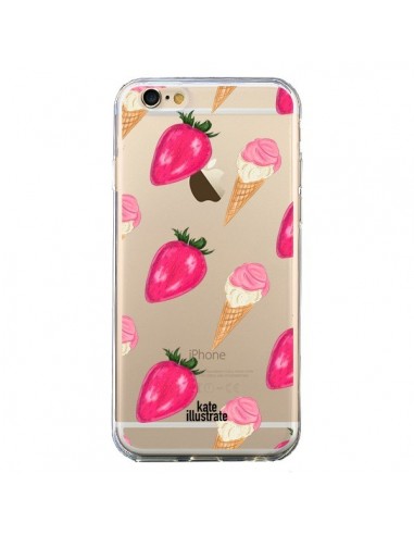 Coque iPhone 6 et 6S Strawberry Ice Cream Fraise Glace Transparente - kateillustrate