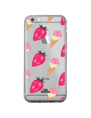 Coque iPhone 6 Plus et 6S Plus Strawberry Ice Cream Fraise Glace Transparente - kateillustrate