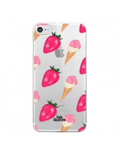 Coque iPhone 7/8 et SE 2020 Strawberry Ice Cream Fraise Glace Transparente - kateillustrate