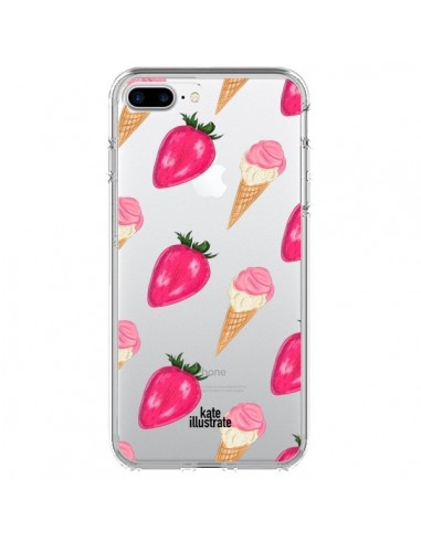 Coque iPhone 7 Plus et 8 Plus Strawberry Ice Cream Fraise Glace Transparente - kateillustrate