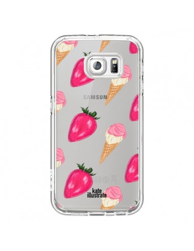 Coque Strawberry Ice Cream Fraise Glace Transparente pour Samsung Galaxy S6 - kateillustrate