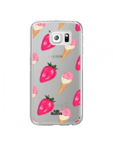 Coque Strawberry Ice Cream Fraise Glace Transparente pour Samsung Galaxy S6 Edge - kateillustrate
