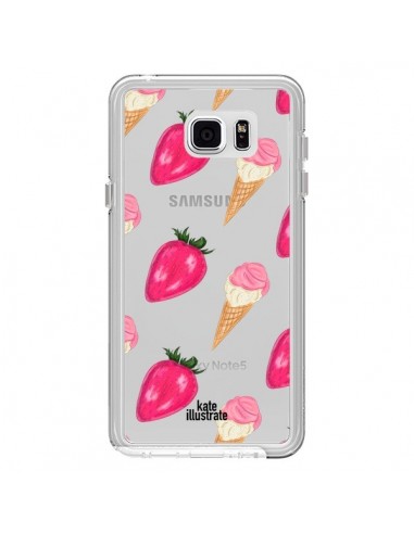 Coque Strawberry Ice Cream Fraise Glace Transparente pour Samsung Galaxy Note 5 - kateillustrate