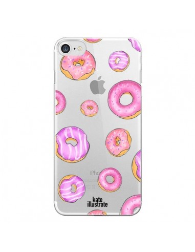 Coque iPhone 7/8 et SE 2020 Pink Donuts Rose Transparente - kateillustrate