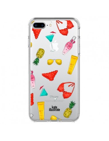 Coque iPhone 7 Plus et 8 Plus Summer Essentials Ete Essentiel Transparente - kateillustrate