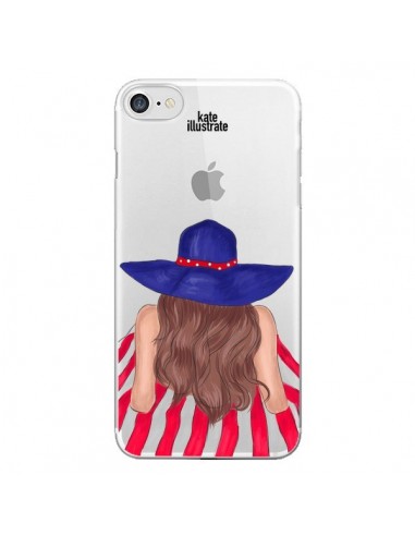 Coque iPhone 7/8 et SE 2020 Beah Girl Fille Plage Transparente - kateillustrate