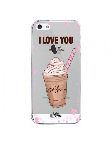 Coque iPhone 5/5S et SE I love you More Than Coffee Glace Amour Transparente - kateillustrate